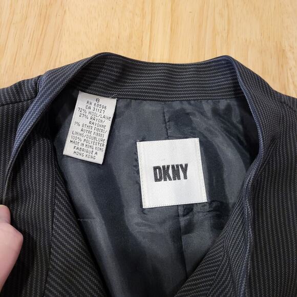 DKNY Donna Karen Wool Mandarin Collar Invisible Button Pinstripe Coat 8 - Picture 7 of 11